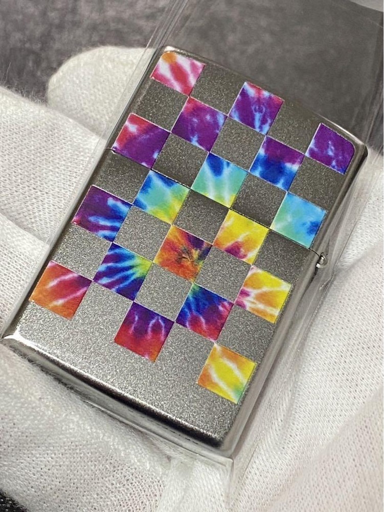 Zippo Plaid Gradient Color Silver Double Sided Processing Lighter Regular Japan