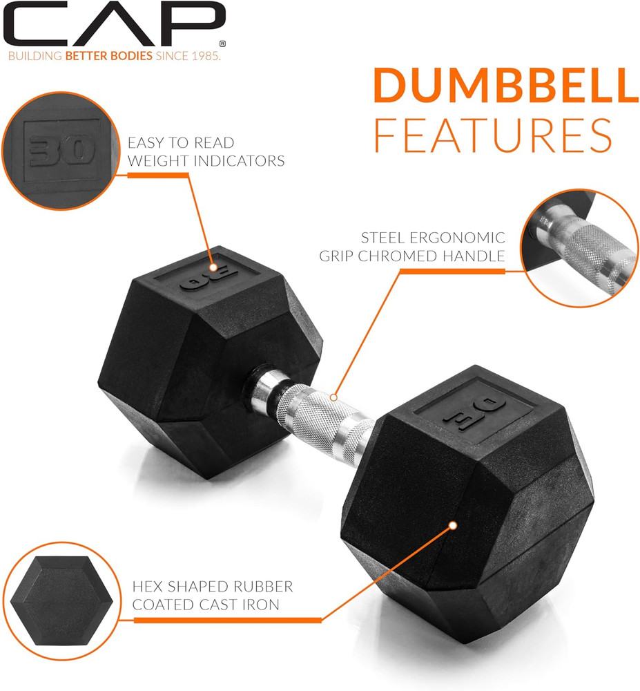 Coated Hex Dumbbell Weight - Single | 10-120 Lbs | Multiple Options