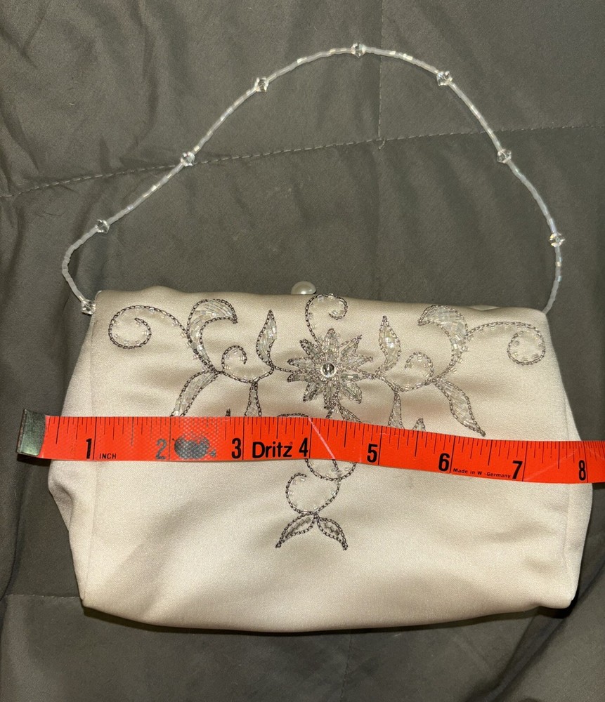 Satin small beaded ivory purse pre-owned for wedding