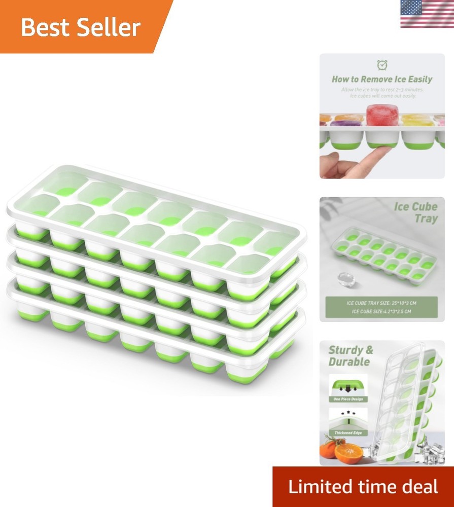 Ice Cube Tray with Lid, 4 Packs 56 Cubes Durable Stackable Ice Cube Trays for...