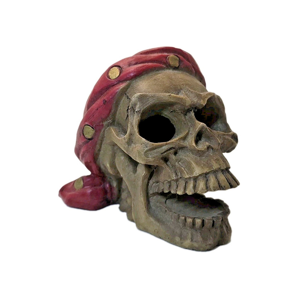 Pirate Skull Resin Statue Weathered Bone Red Head Wrap
