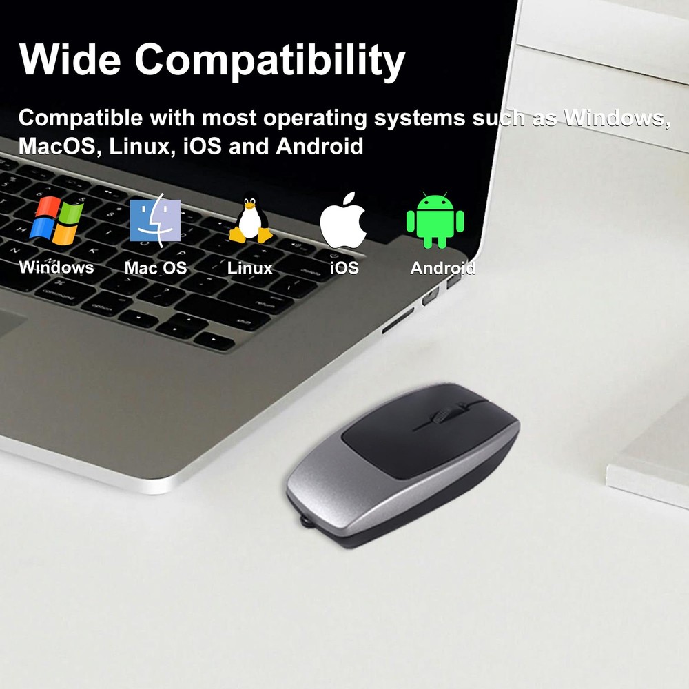 Bluetooth Mouse Rechargeable Portable Mini Computer Mice TF Card Reader Grey