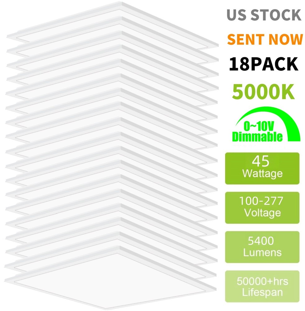 18Pack 2x2 LED Panel Troffer Lights 5000K White Dimmable Drop Ceiling Light