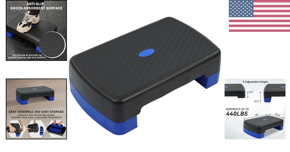Compact Adjustable Aerobic Step Platform - 440 lbs Weight Limit, Safe & Durable