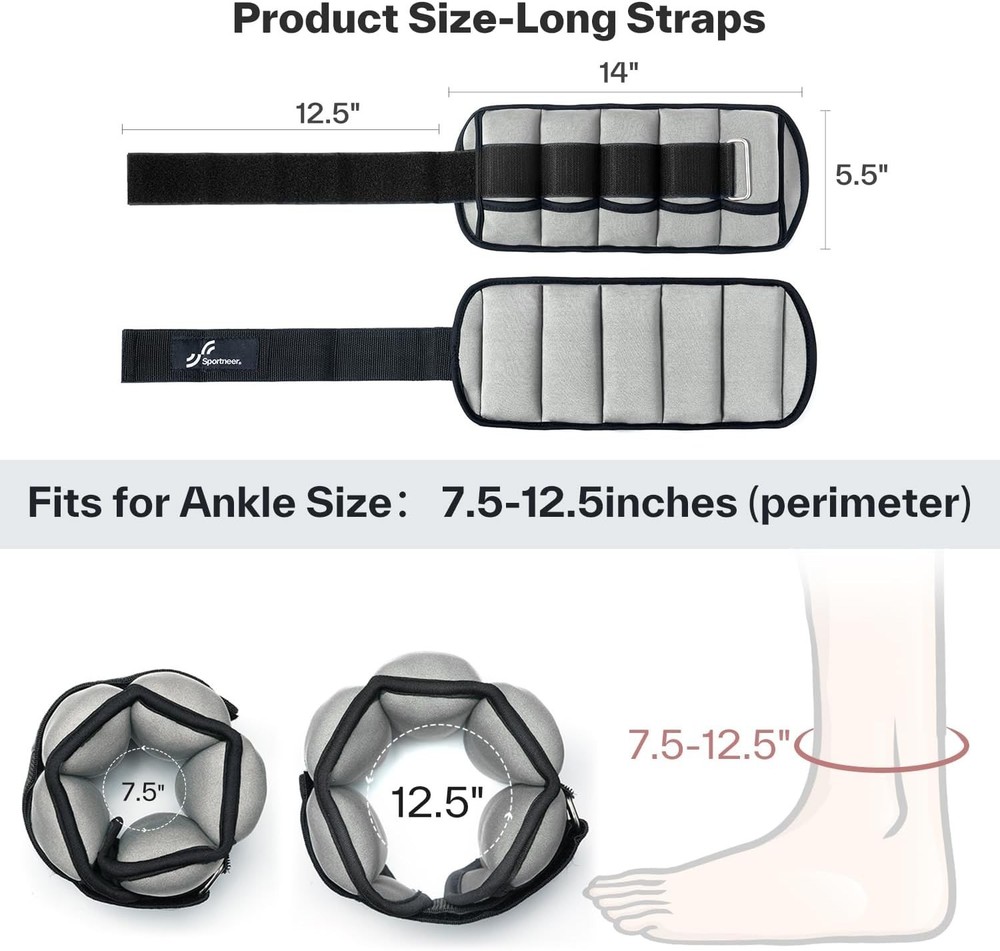 Light Gray Adjustable Ankle Weights Set - 2-10 lbs for Versatile Training