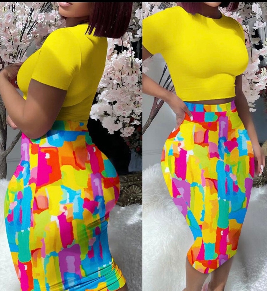 rainbow 2 piece skirt set