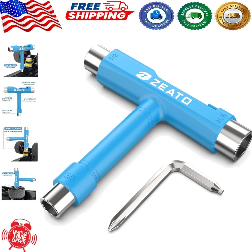 Compact Skateboard T Tool Set - Includes Allen Key, Screwdriver & Storage Pouch