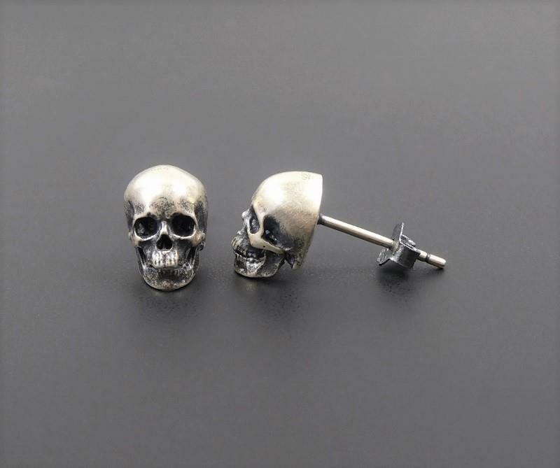 Matte 925 Sterling Silver Skull Tiny Small Stud Post Earrings Lightweight Gothic