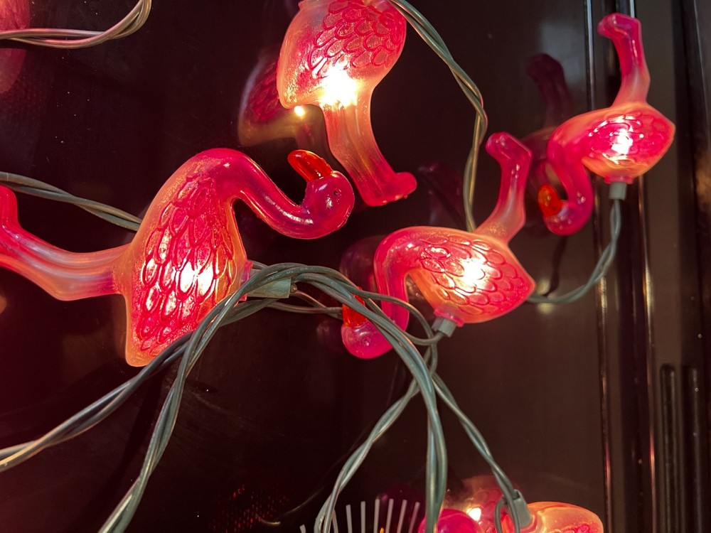 flamingo string lights tropical island paradise