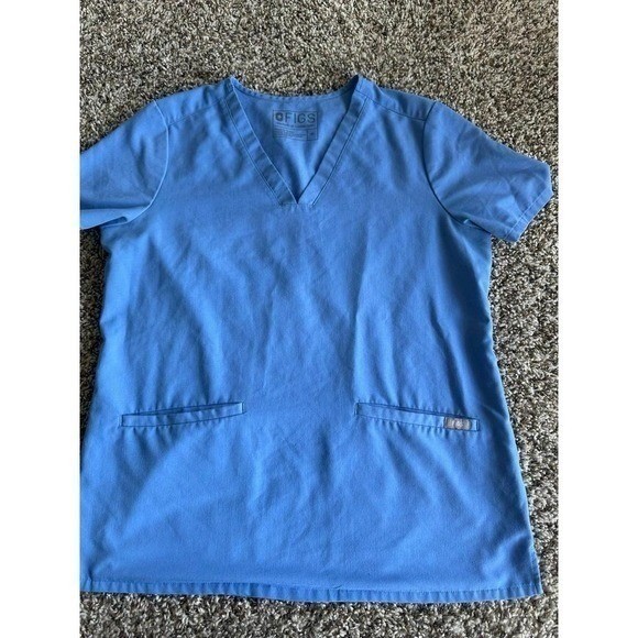 FIGS Technical Collection Scrub Top Women's Medium Light Blue V Neck
