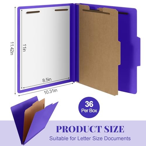 Pcs Classification Folders Letter Size, 1 Divider Pressboard File 36 Purple