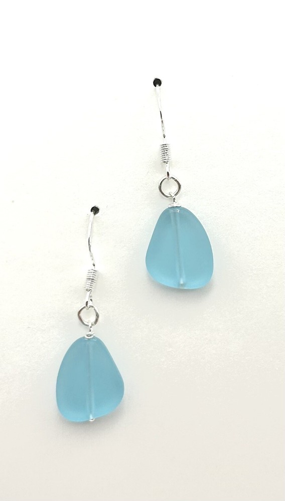 925 Sterling Silver Handmade Seaglass Earrings, Turquoise