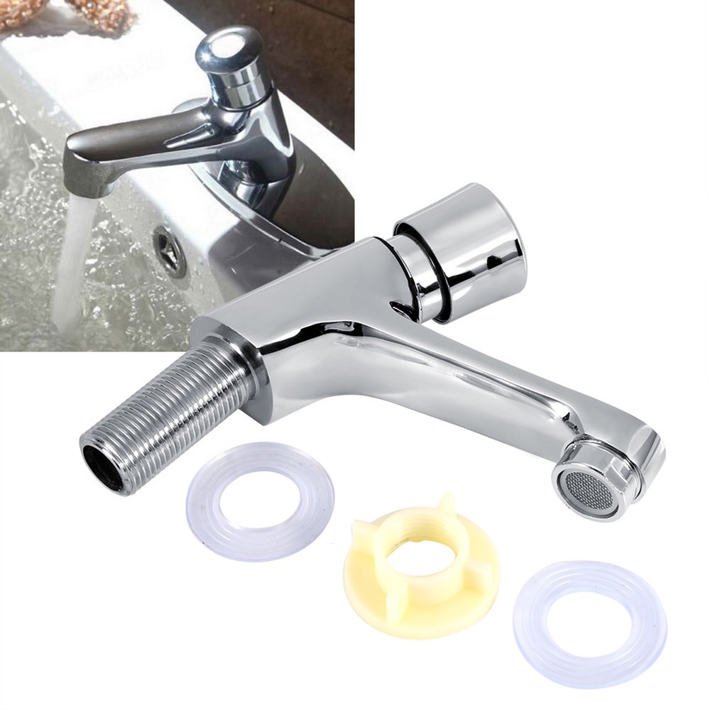 Time Delay Silver Faucet Single Tube Cold Water Basin Taps