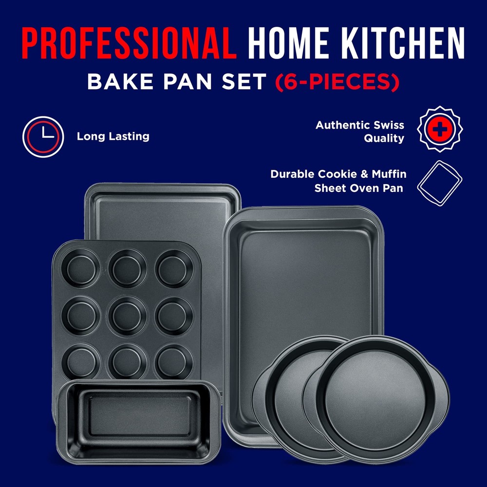 Baking Set – 6 Piece – Deluxe Non Stick Black Coating Inside and Outside – Ca...