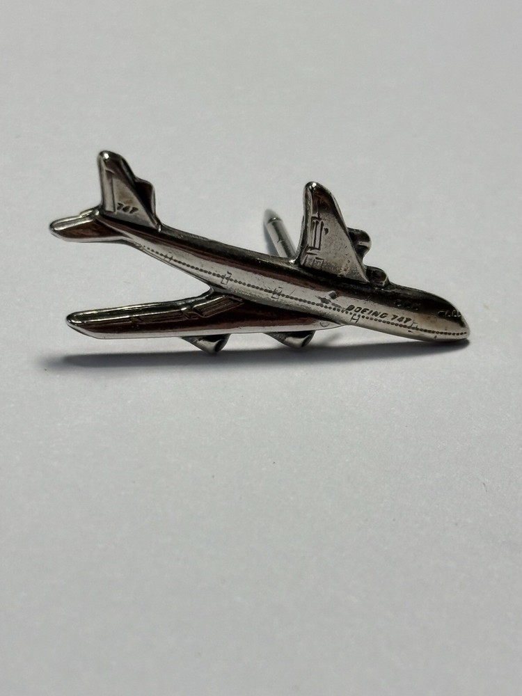 Boeing 747 Lapel Pin - Tie Tack. Sterling Silver
