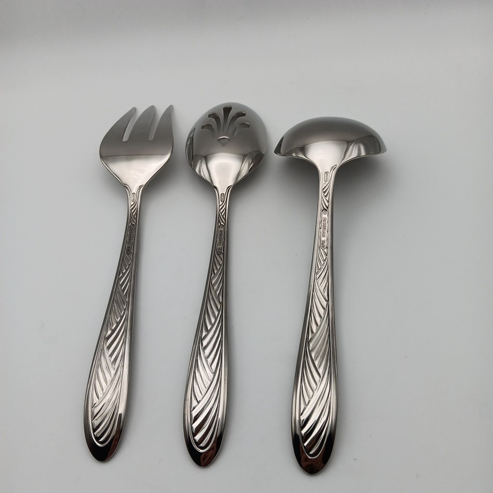 Gorham Evening Tide 3 Piece Serving Set Stainless 10/8 Flatware Korea Glossy NOS