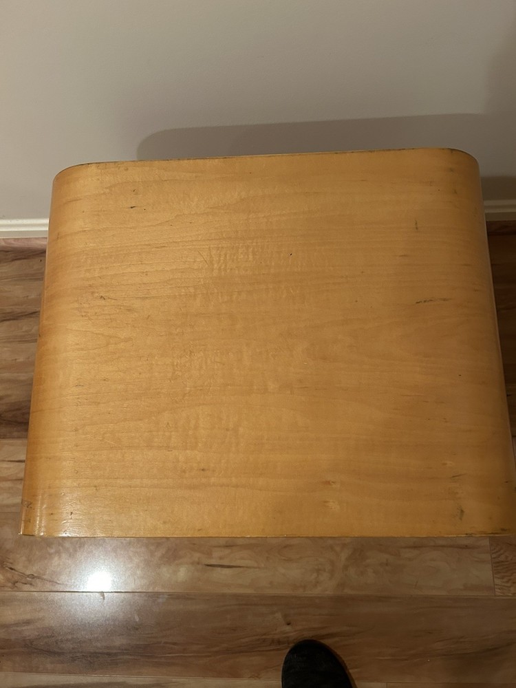 Vintage Danish Industrial Bentwood Rolling Cube Side/End Table