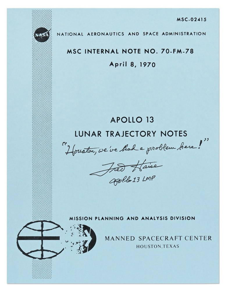 Fred Haise Signed Copy of the Apollo 13 Lunar Trajectory Notes
