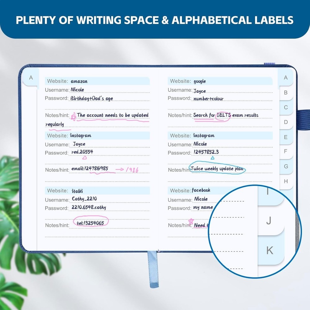 Password Keeper Book with Alphabetical Tabs，4.3"x5.7" Small Password