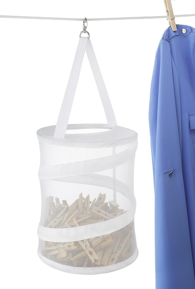 Pop and Fold Clothespin Bag Mesh Polyester Water Drain White Modern