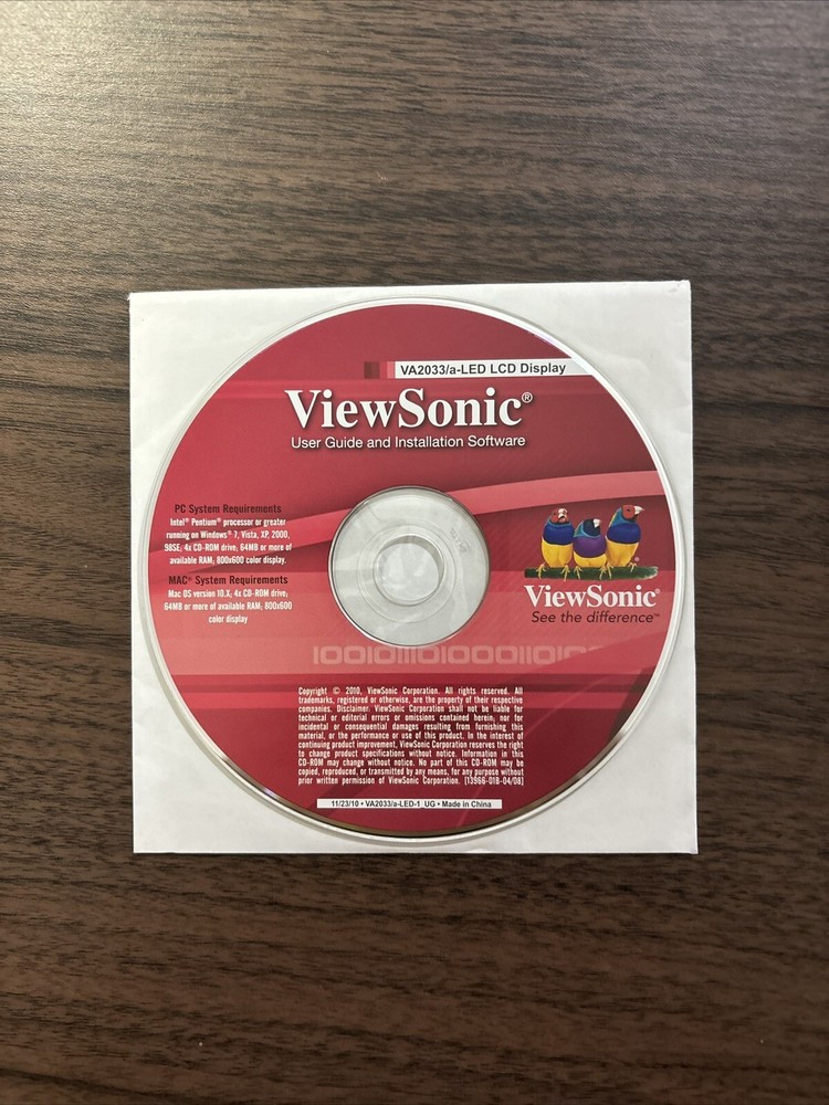 ViewSonic LCD Display User Guide and Installation Software Disc