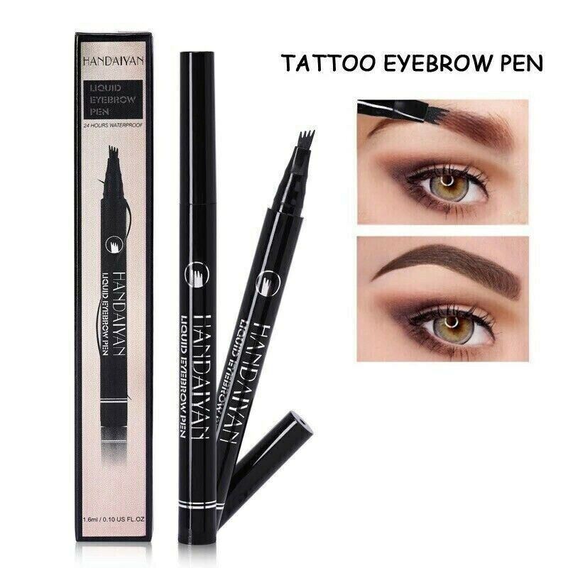2 Pack Long-Lasting Liquid Tattoo Eyebrow Pens: 4 Tips, 3D Fork Microblading Ink