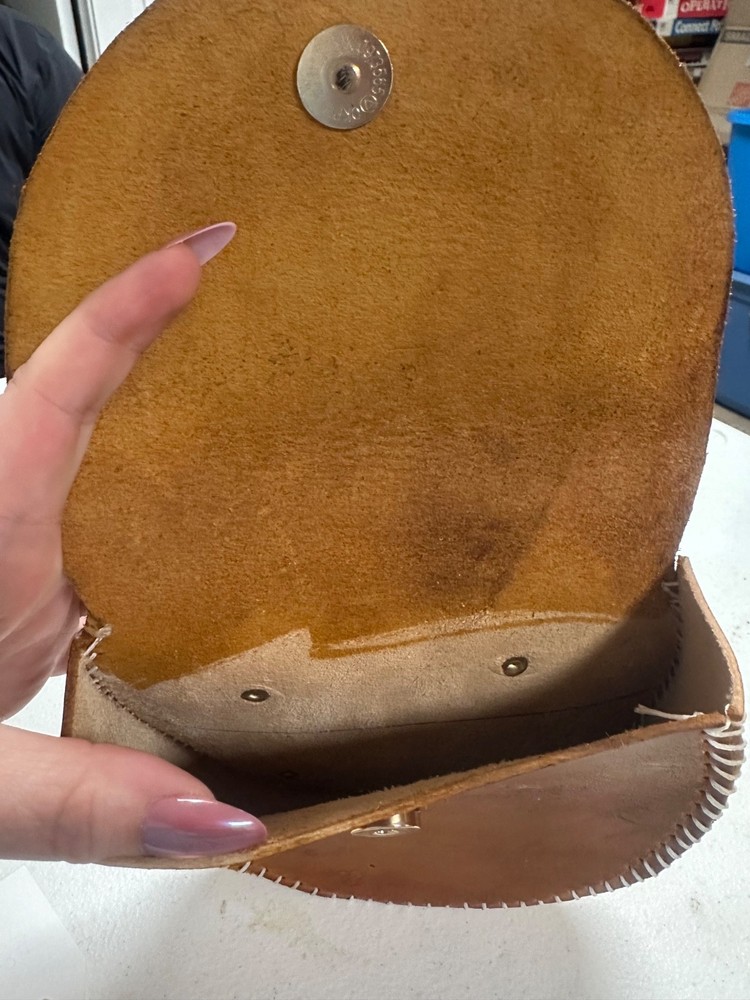 handmade genuine leather round belt pouch tan