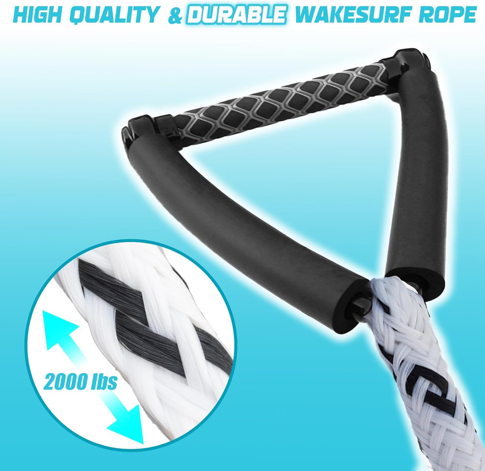 Wakesurf Rope - 25Ft Floating Wake Surf Ropes and Handle, 4 Sections Adjustable