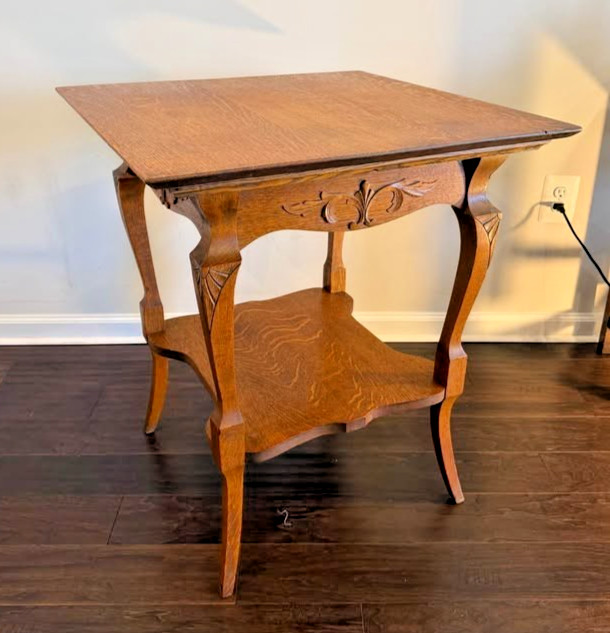 Antique Solid Oak Side Table / Lamp Table – 26” Square – Arts & Crafts