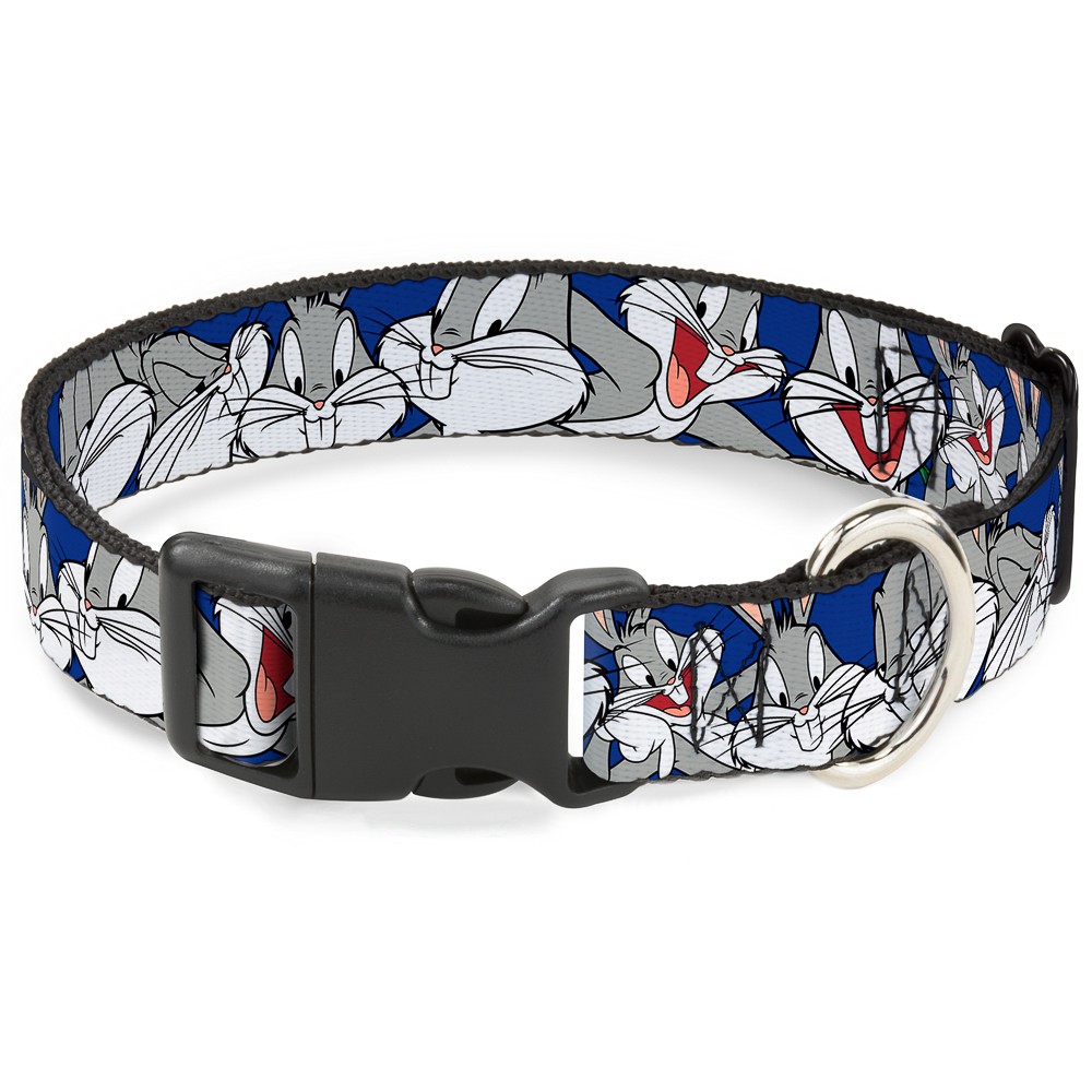 Plastic Clip Collar Bugs Bunny CLOSE-UP Poses Blue Small 9.5-13"