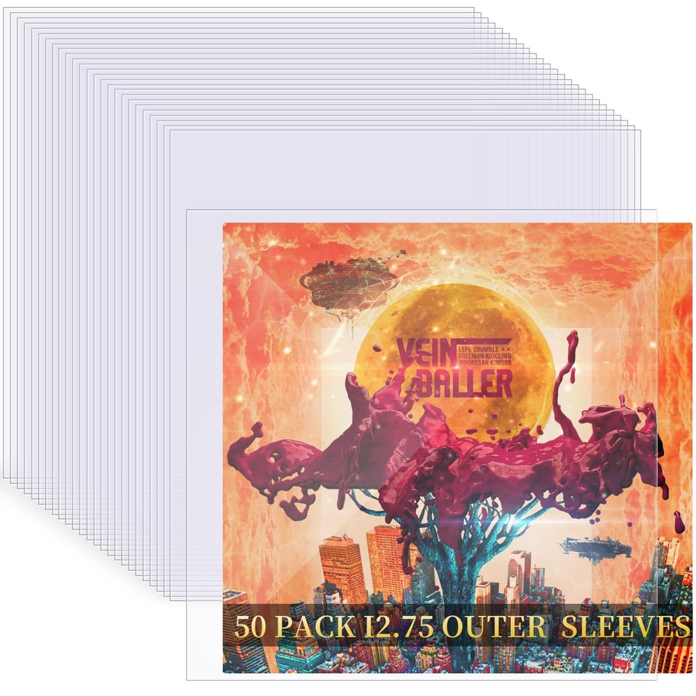 50 Pack 12.75x12.75 Inch 4 Mil Thick Outer Vinyl Record Sleeves Protector