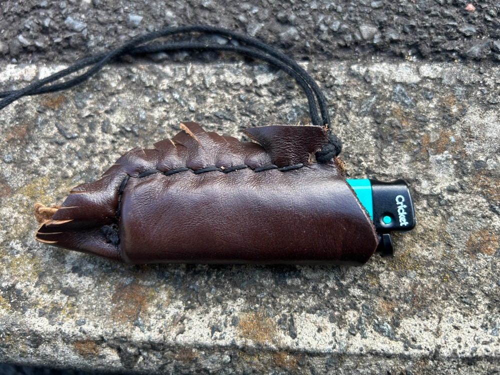 Leather Hand Made Lighter Holder with String Necklace Lanyard