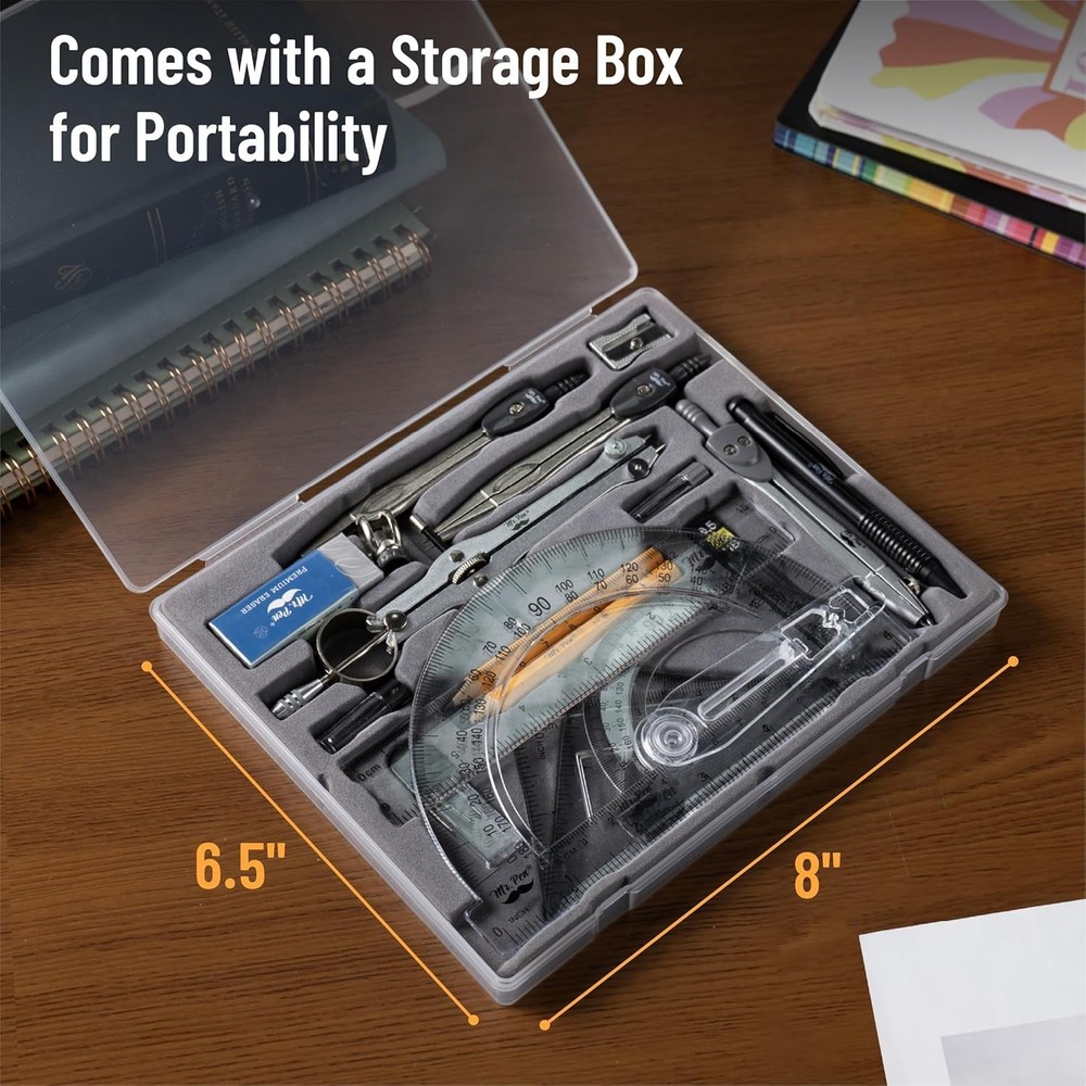 Classic Slate Geometry Set - 15 Essential Pieces Including Protractor & Divider