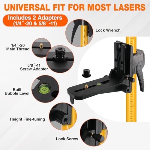 12Ft Adjustable Telescoping Laser Level Pole Tripod - Dual Thread Adapter & Case