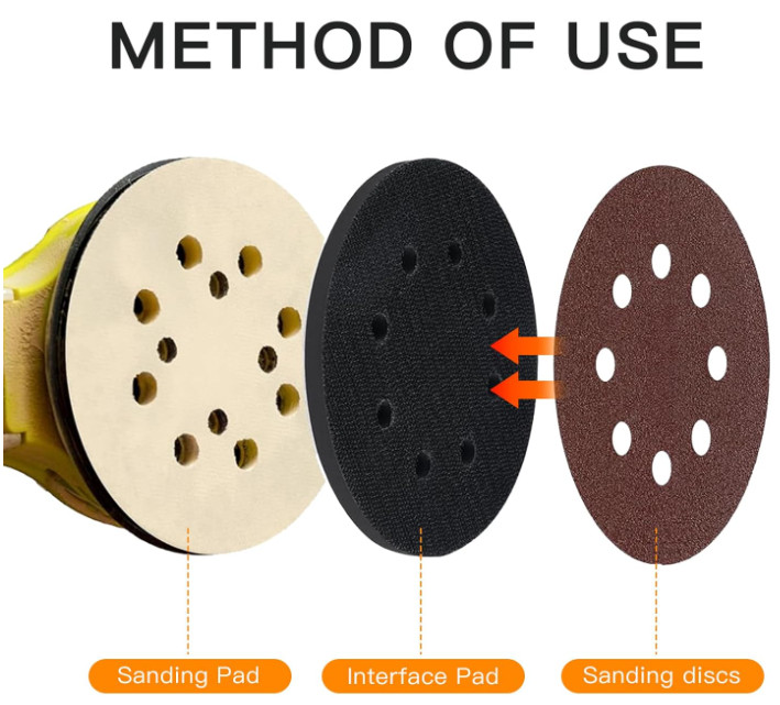 6 Pack 5in 8 Hole Interface Pad Orbital Sander Foam Hook Loop Pads
