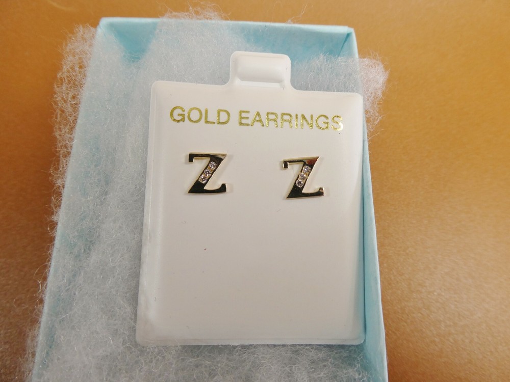 10K REAL SOLID YELLOW GOLD ALPHABET INITIAL PUSH BACK EARRING