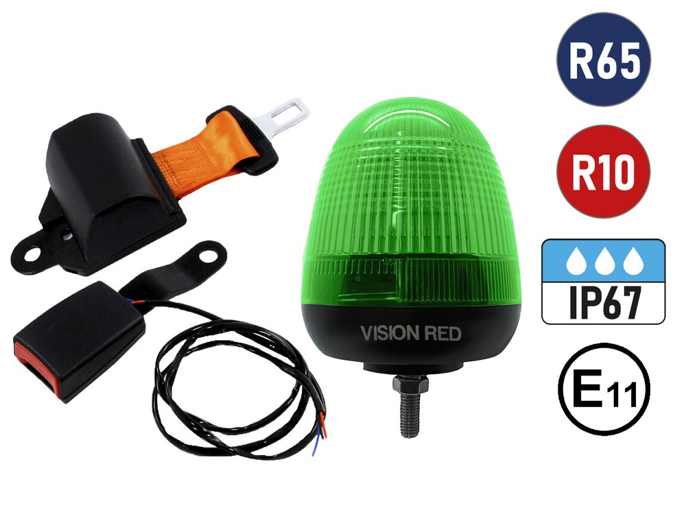 Seat Belt and Standard Single Bolt Beacon with Green Lens