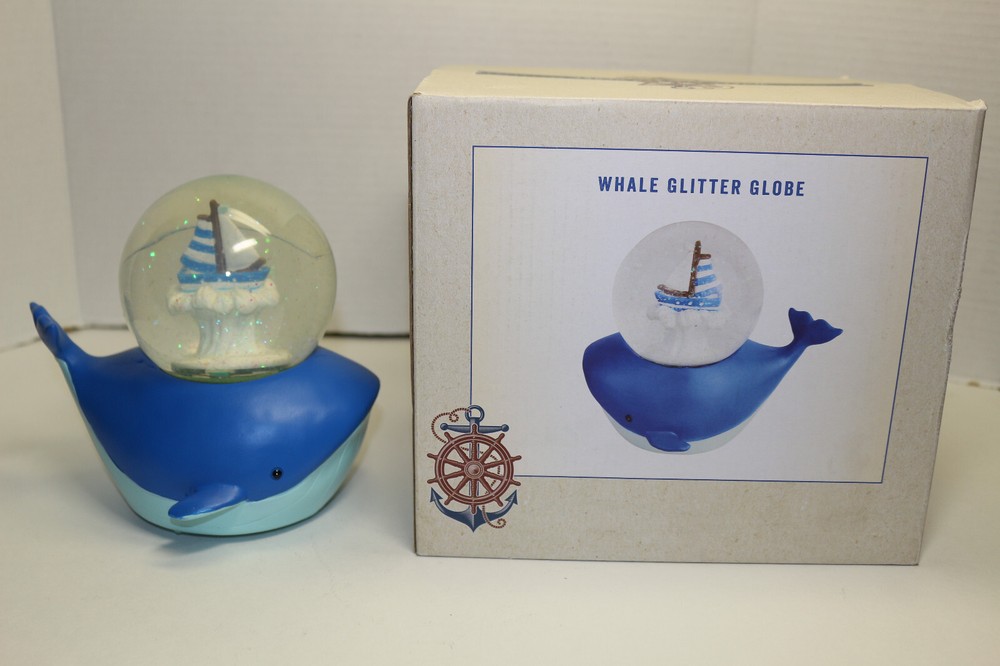Cracker Barrel Whale Sailboat Color Changing Continual Glitter Motion Globe
