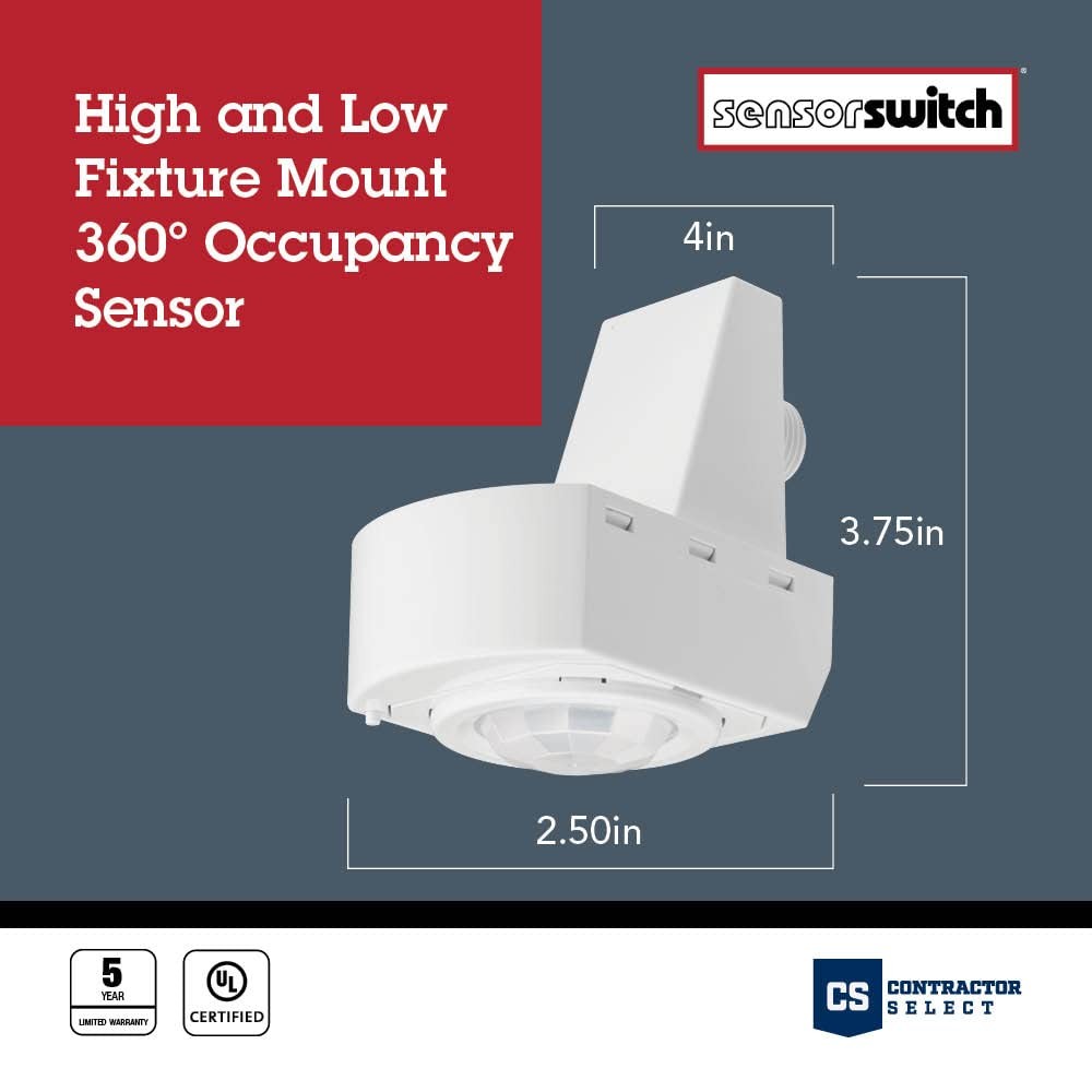 SensorSwitch Line Voltage Fixture Mount Occupancy Sensor, Indoor PIR Motion Sens