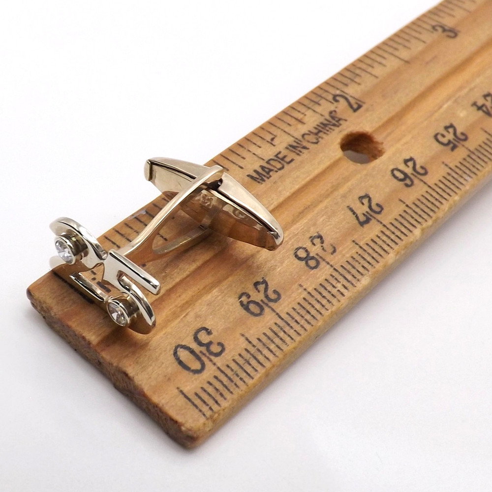Solid 14K Gold Number 25 Bezel Setting Cufflinks Natural Diamond Anniversary L&M