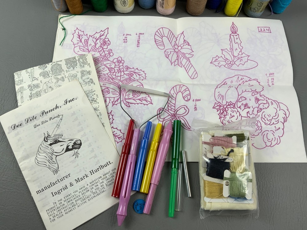 Vintage Punch Embroidery - Yarn, Punch Tools, Patterns