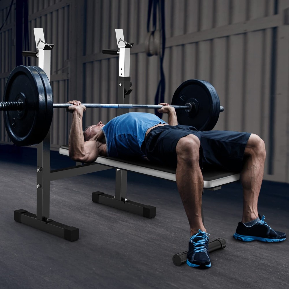 Adjustable Weight Bench Press with Squat Rack Folding Multi-Function Dip Station