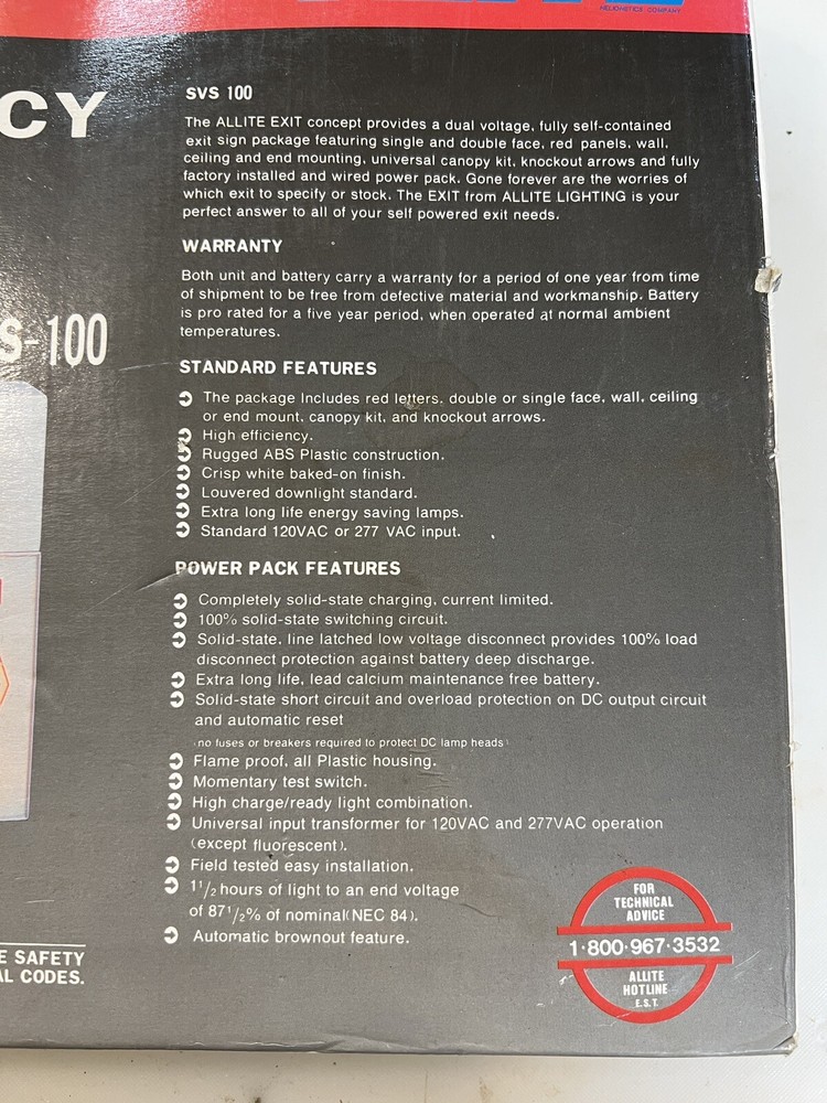 ALLITE EMERGENCY EXIT LIGHTING 120/277 V DOUBLE FACE ,RED PANEL(svs-100) +