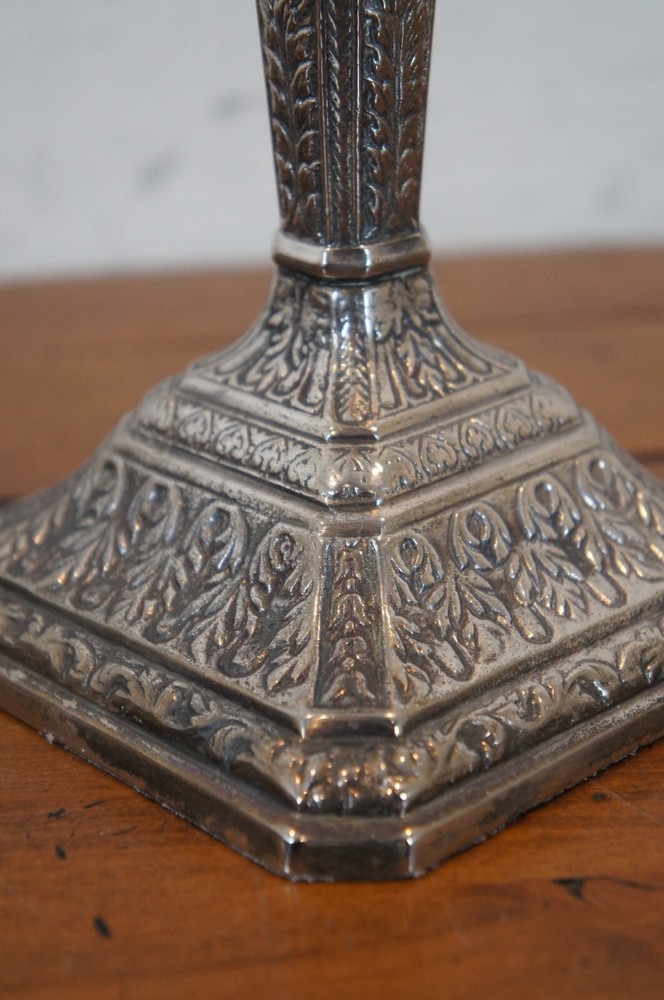 2 Antique Neoclassical Repousse Silver Plate Candlesticks Candle Holders 12"