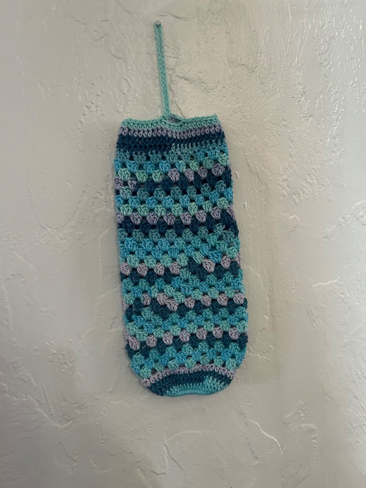Cotton crochet plastic bag holder