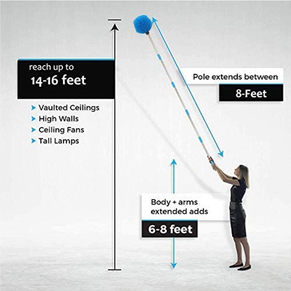 Cobweb Duster with Pole, 4ft Stainless Steel Pole Cobweb Brush with Medium-St...