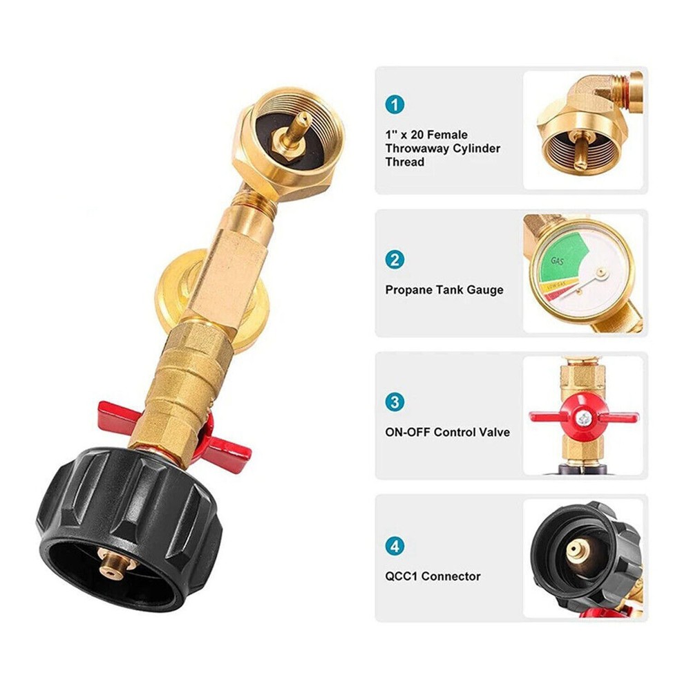 Safe Propane Refill Adapter, 90-Deg Design, QCC1 Connection, Solid Brass