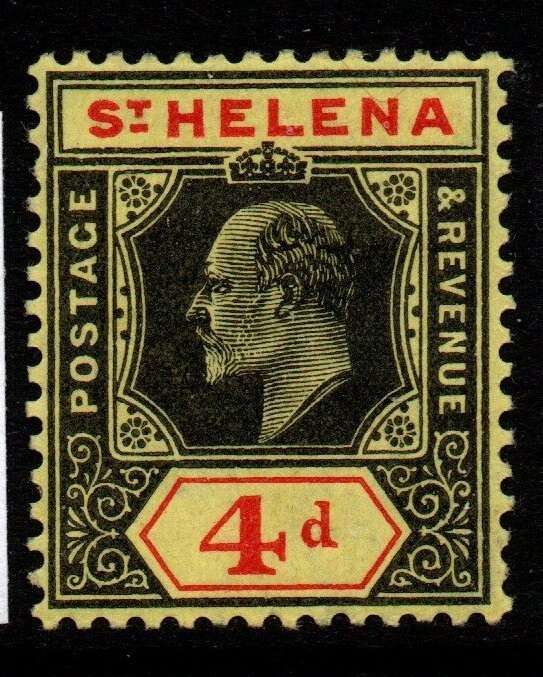 ST.HELENA SG66 1908 4d BLACK & RED/YELLOW MTD MINT