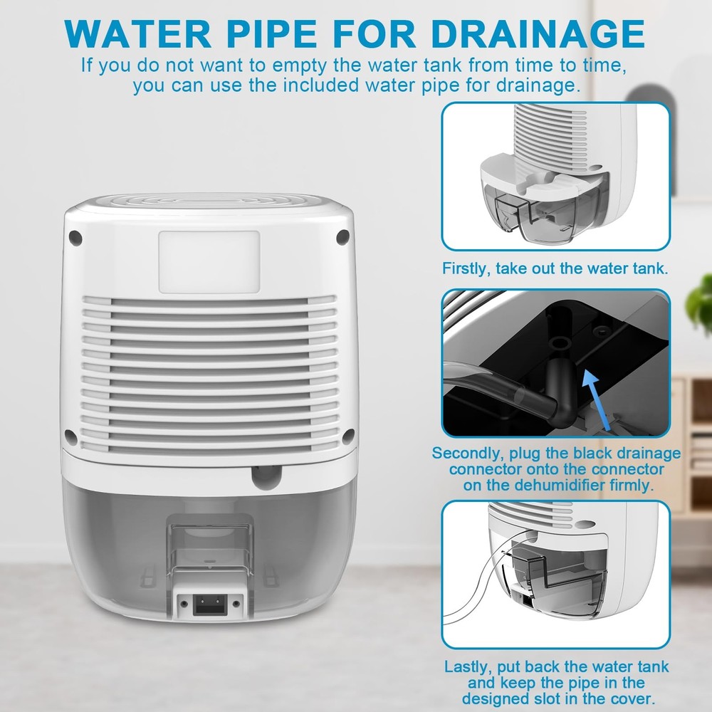 Dehumidifier with Drain Hose. Litever Small Portable Small, White