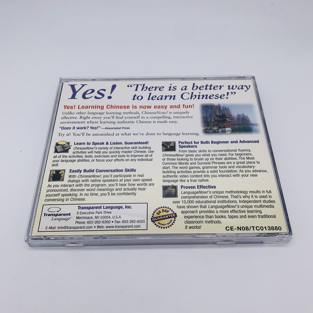 Learn Chinese Now Version 8 PC Windows Mac CD Transparent Language - Used